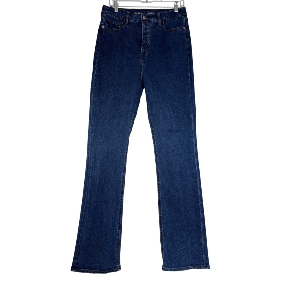 Old Navy Extra High-Rise Kicker Boot-Cut Jeans Dark Wash Button Fly 10 Tall
